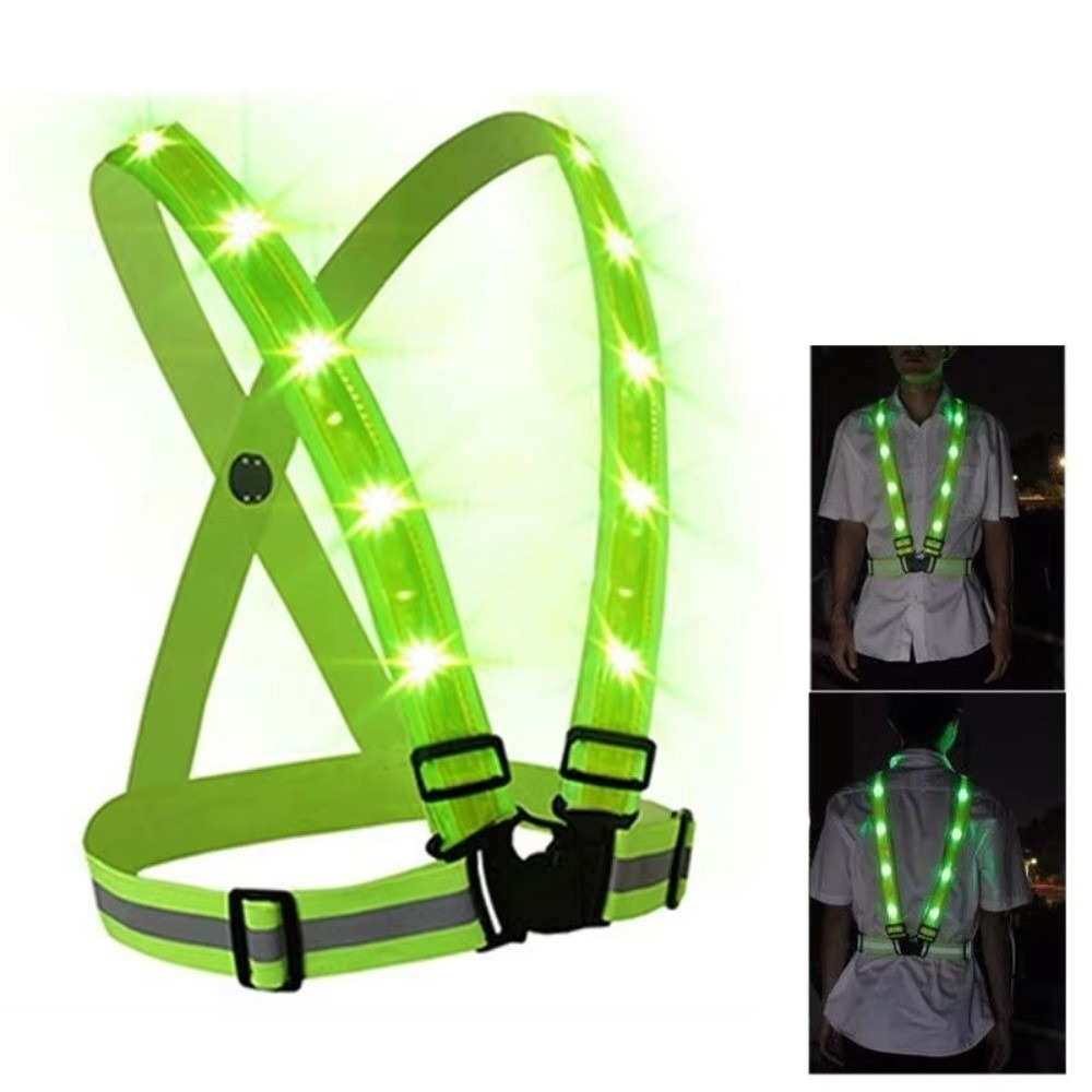 Running Gear Lights - Yeni Polyester LED Güvenlik Yeleği Yeşil